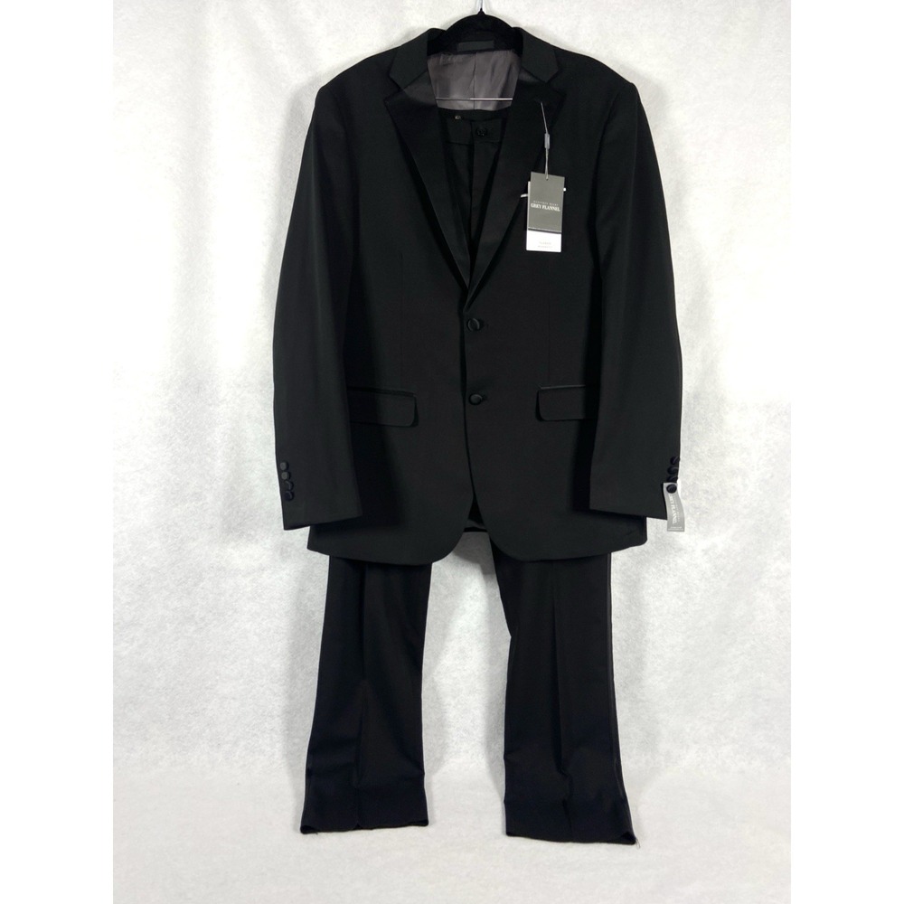 Geoffrey Beene 2PC Tuxedo Suit Mens 42L Black Modern Fit Stretch Formal New